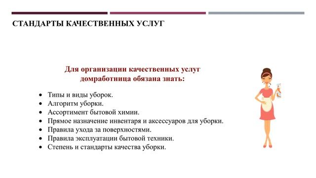 Правила уборки. VIP-стандарт. Типы и виды уборок.
