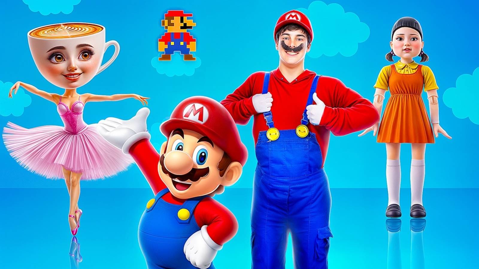 Супер Марио против Балерина Капучина против Куклы из Игры Кальмара!