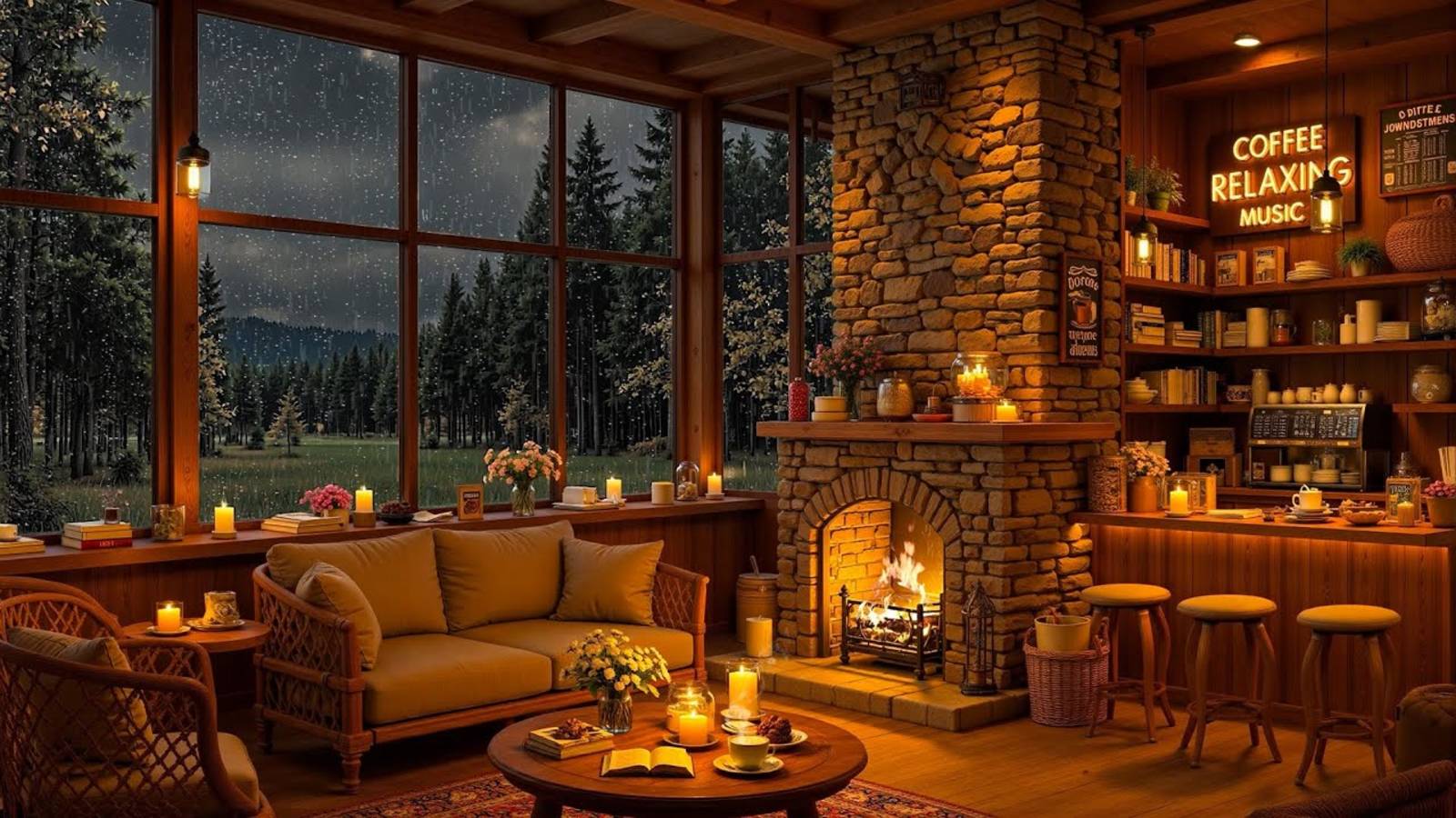 Мягкий джаз под дождик в уютной кофейне ☕ Музыка для сна и отдыха ☕ Ambience & Ambient