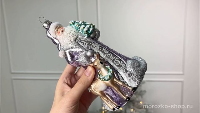 Ёлочная игрушка ДЕД МОРОЗ - ЛАВАНДОВЫЙ РОМАНТИК, стекло, ручная работа, 18 см, BELL0021