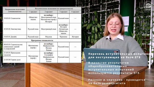 Специальный выпуск № 5. Перечень вступительных испытаний