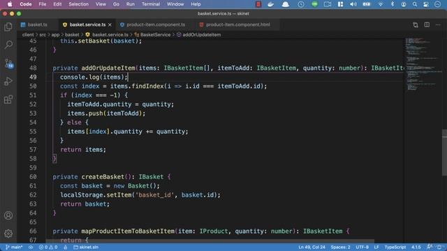 151 Adding the add item to basket in the component method