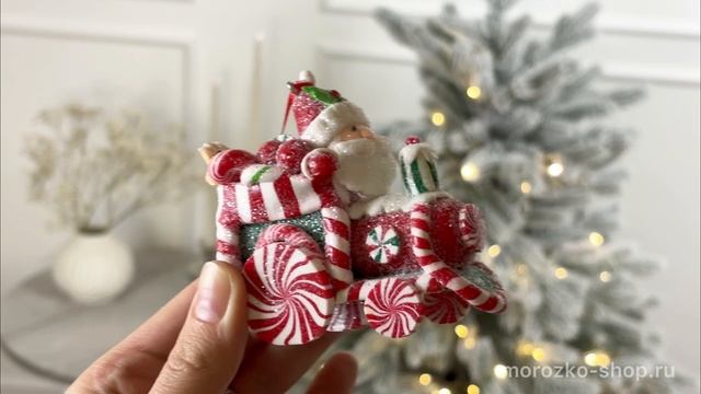 Ёлочная игрушка ПРЯНИЧНЫЙ НОВОГОДНИЙ ПАРОВОЗИК с ДЕДОМ МОРОЗОМ полимерная глина, 9 см, D3629-3