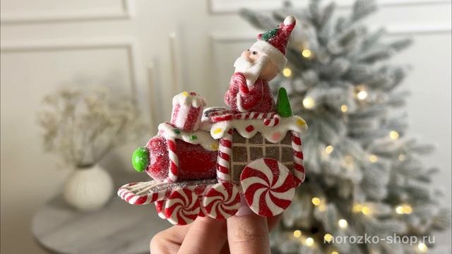 Ёлочная игрушка ПРЯНИЧНЫЙ НОВОГОДНИЙ ПАРОВОЗИК с САНТОЙ, полимерная глина, 9 см, D3629-2