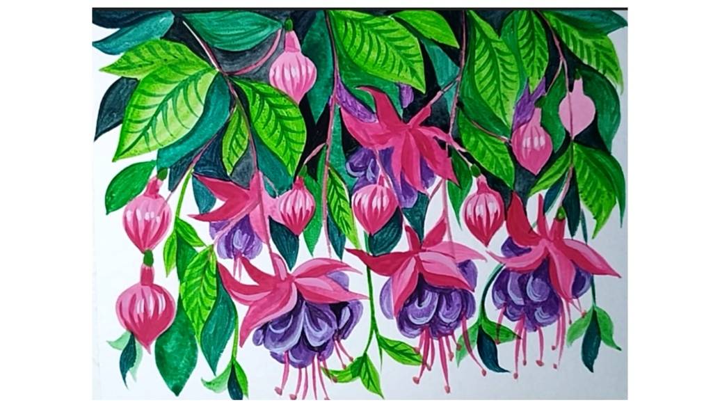 Фуксия. Рисуем красивые цветы гуашью.