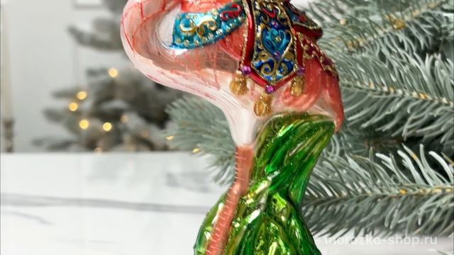 Ёлочная игрушка ФЛАМИНГО - ВЕЛИКОЛЕПИЕ И ЭКСТРАВАГАНТНОСТЬ, стекло, ручная работа, 18 см, BELL0017