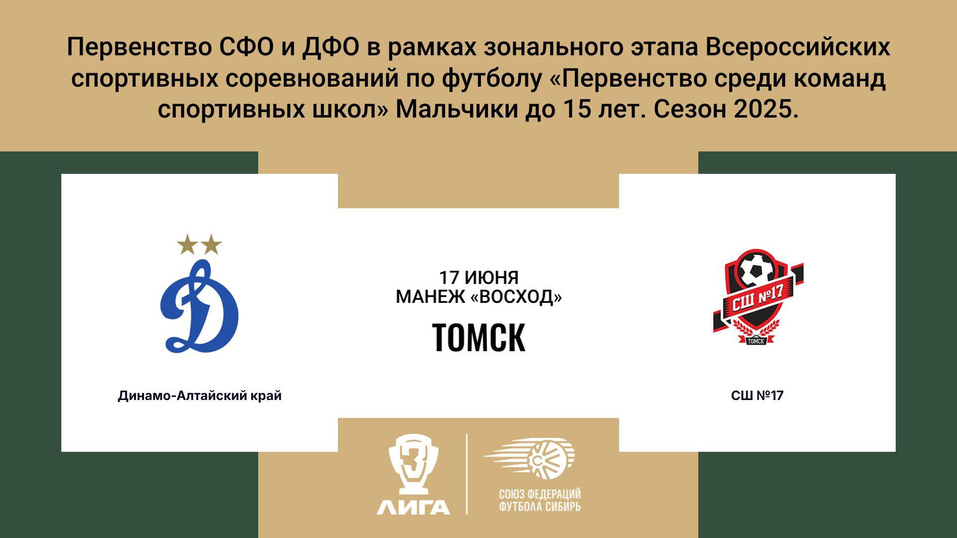 «Динамо» г. Барнаул - «СШ №17» г. Томск.Первенство СФО и ДФО. Мальчики до 15 лет.