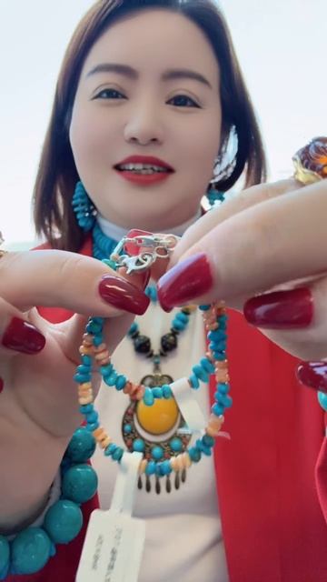 250616-15 Sleeping Beauty Turquoise & Orange Spiny Oyster Parent-Child Bracelet: Marine Parent-Child