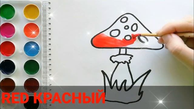 Раскраска для детей МУХОМОР / AMANITA. Мультик-раскраска. Учим цвета.