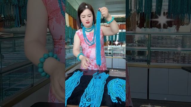 250617-12 Sleeping Beauty Turquoise Bead Strand: Jeweled Piano Keys Dancing on the Wrist