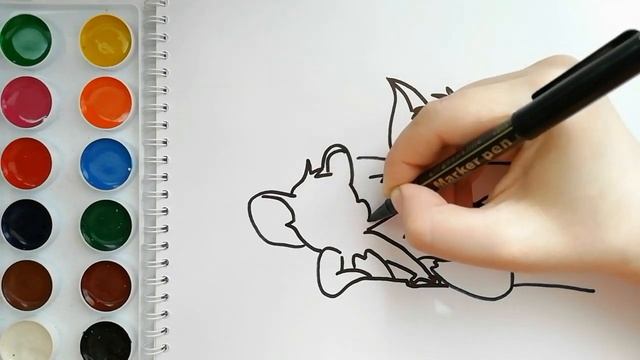 Раскраска для детей TOM AND JERRY /ТОМ И ДЖЕРРИ. Мультик-раскраска. Учим цвета.