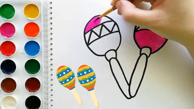 Раскраска для детей МАРАКАСЫ. Мультик-раскраска. Учим цвета.