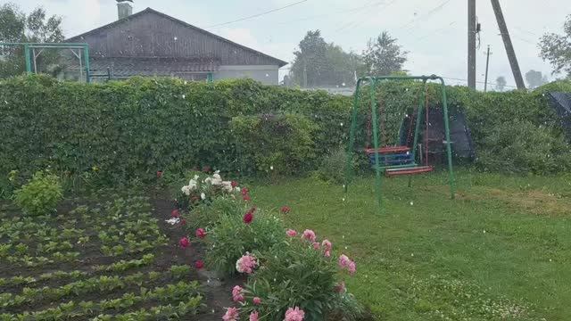 Внезапно налетел ветер и пошёл дождь.