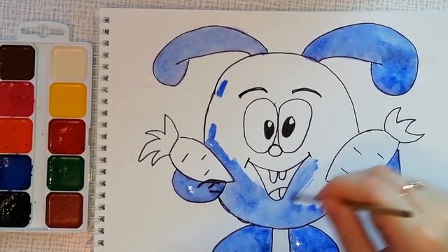 Раскраска. Смешарики. Крош. Нарисуй сам. Учим цвета.