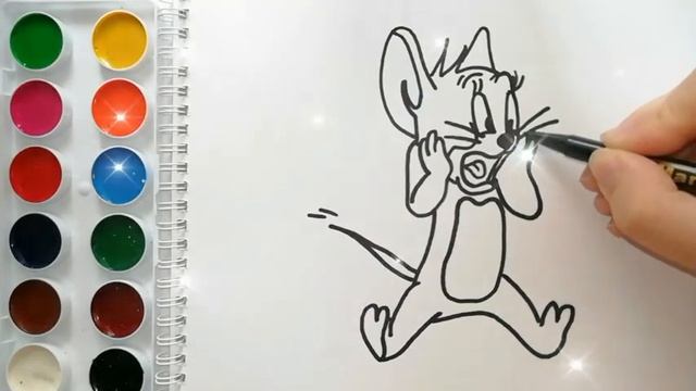 Раскраска для детей TOM AND JERRY /ТОМ И ДЖЕРРИ. Мультик-раскраска. Учим цвета.