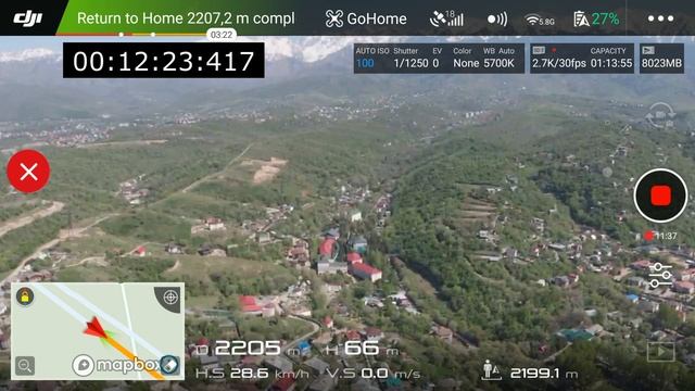 MAVIC  AIR  Полёт на расстояние 3810 метров, после этого полёта "Mavic Air" не  вернулся домой.