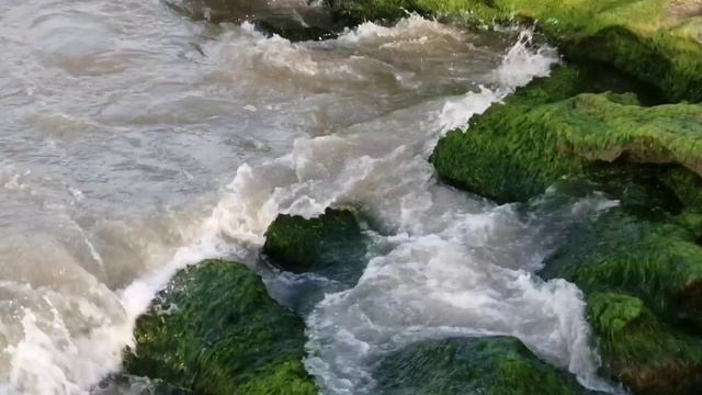 Прогулка по берегу каспийского моря в Дербенте, красивые волны и шум моря