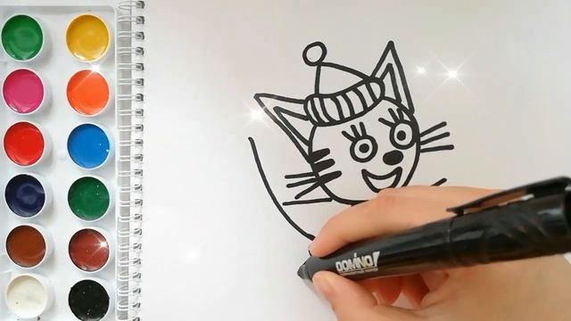 Раскраска для детей ТРИ КОТА. КАРАМЕЛЬКА. Мультик-раскраска. Учим цвета.