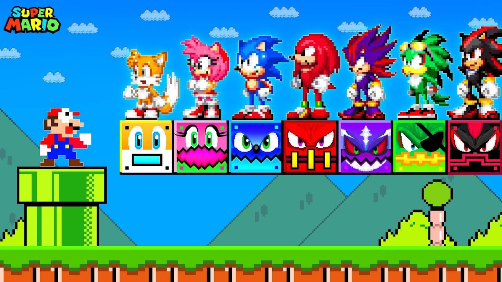 Марио пытается собрать всех персонажей Dash Block Sonic