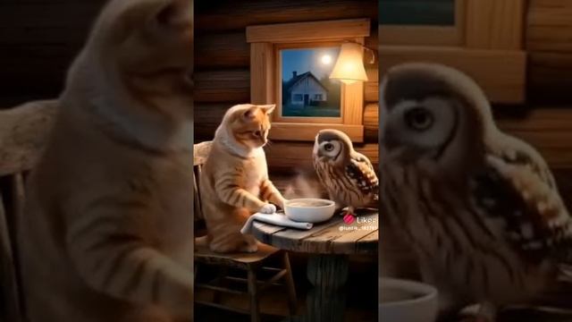 кот спас сову