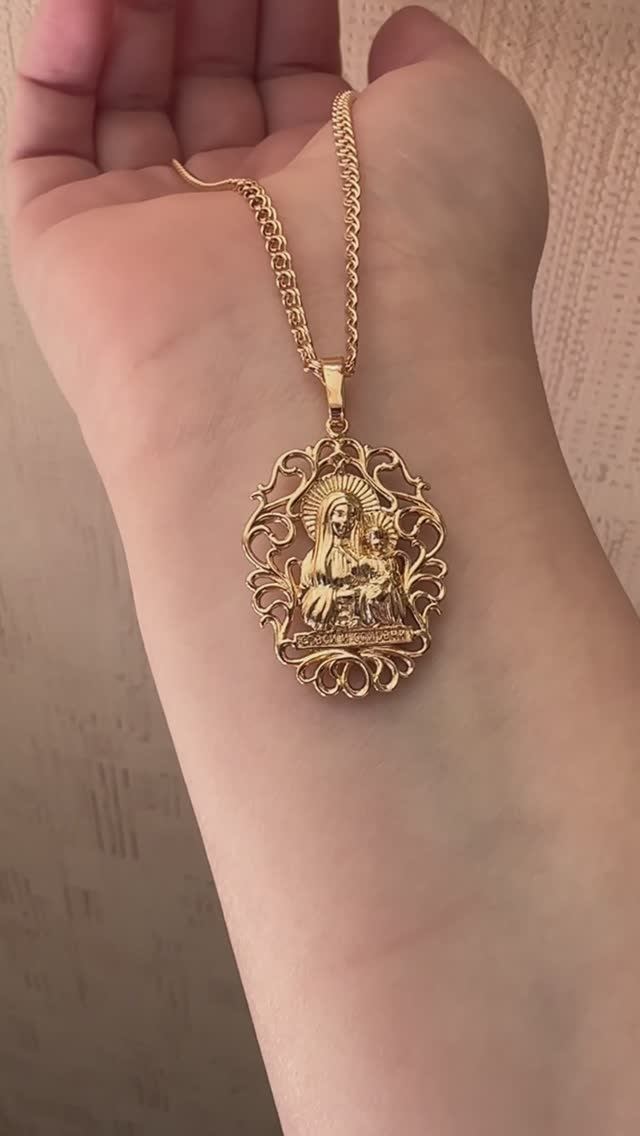 Образ Божией Матери в ажурном дизайне на цепочке 60 см. в золоте, Xuping Jewelry