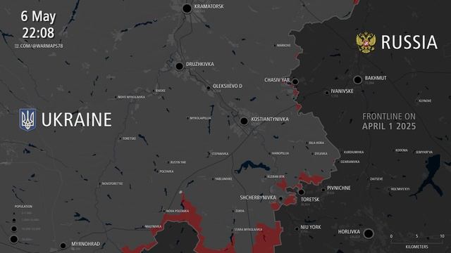 Анимационная карта наступления России на Константиновку (с 2 апреля - 7 июня)