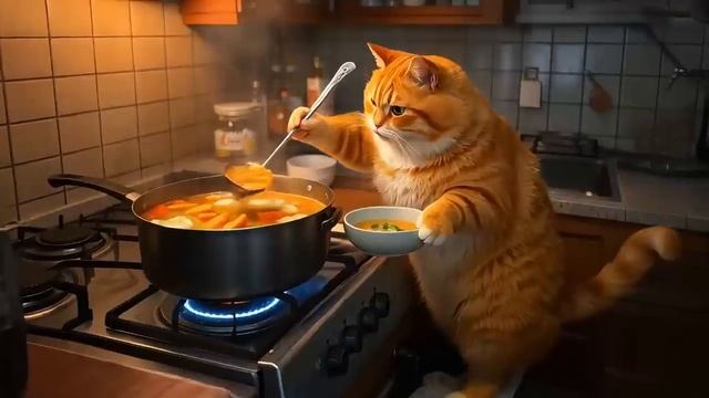Когда кот готовит, а кролики наблюдают 😸🍳
