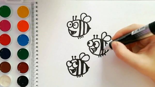 Раскраска для детей ПЧЕЛЫ СМАЙЛИКИ/ Мультик - раскраска / Учим цвета