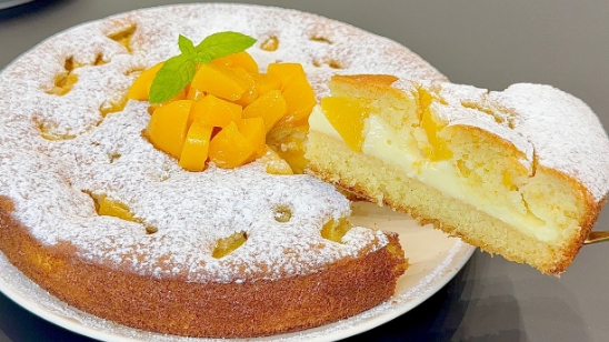 Заливной ТОРТ с кремом и персиками...🍰🍑😋    Рецепт в описании ✍️