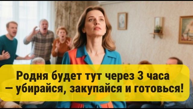 Родня будет тут через 3 часа 
— убирайся, закупайся и готовься!