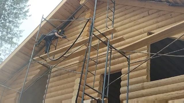 Пескоструйная обработка сруба