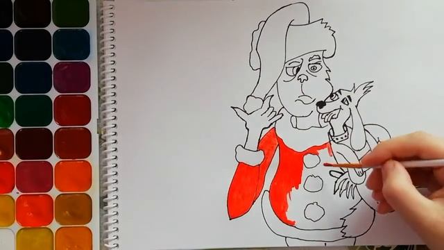 Гринч. Похититель Рождества. Раскраска для детей. Нарисуй сам. Учим цвета.