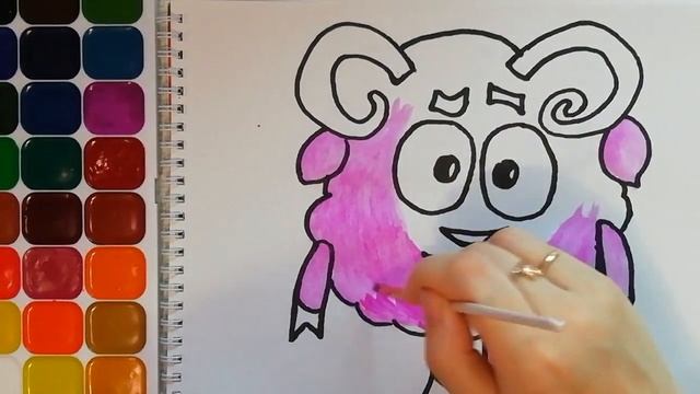 Раскраска для детей. Смешарики. Бараш. Нарисуй сам. Учим цвета.