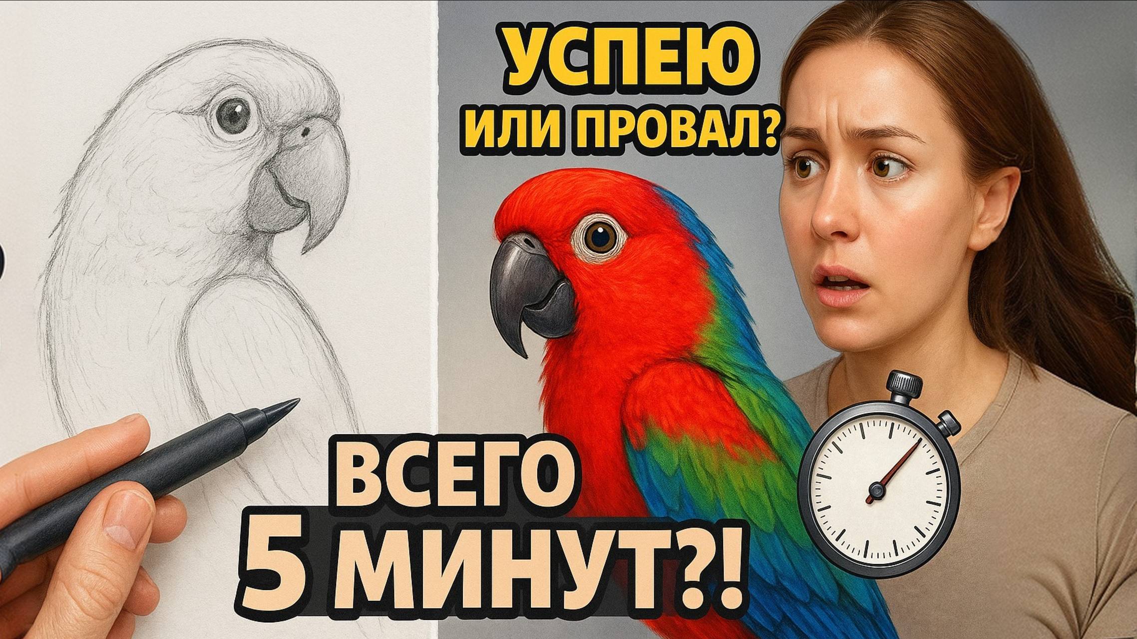 Рисую попугая на скорость! Успею ли за 5 минут?