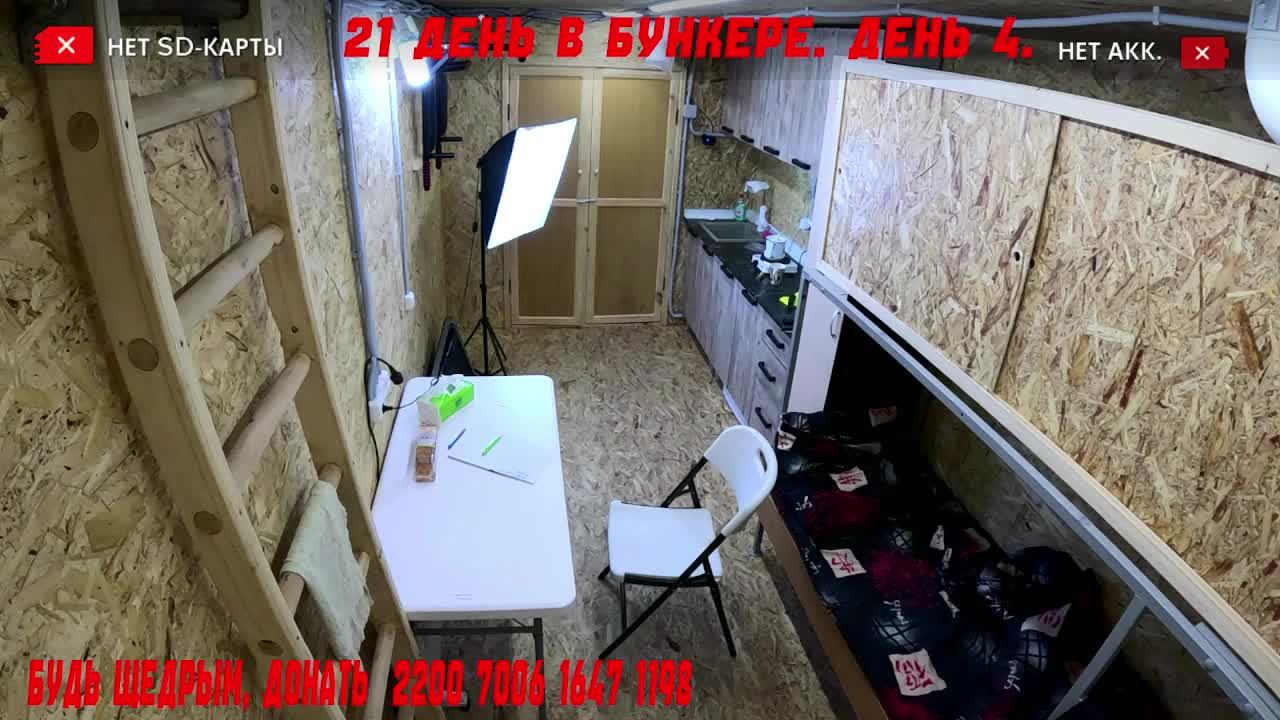 Главная камера. Онлайн трансляция по изоляции человека в подземном бункере.