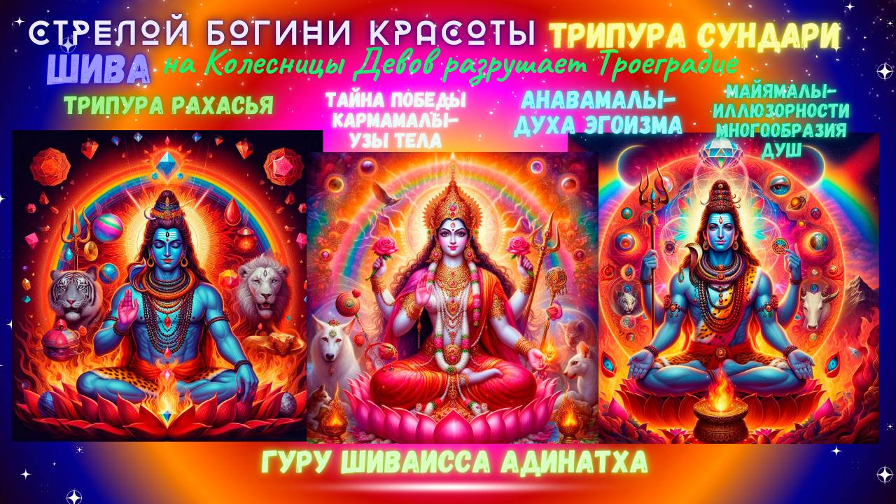 Стрелой Богини красоты Трипура Сундари ШИВА на Колесницы Девов разрушает Троеградие, Трипура