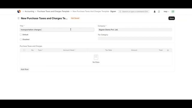 SigzenERP - Setup Sales & Purchase Taxes in ERPNext