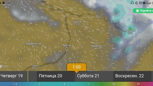 прогноз облачности и дождей 19-22 июня 2025