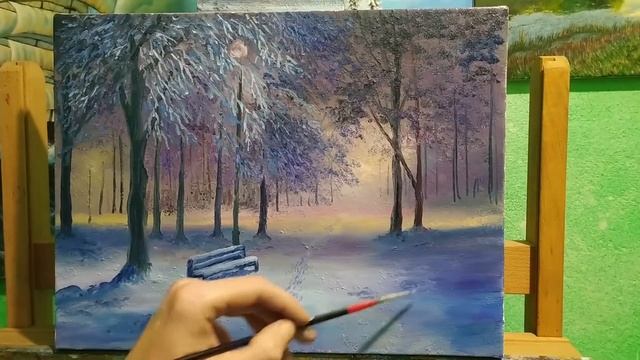Как нарисовать ночь,картина маслом"Вечная люовь"как рисовать ночной парк Art