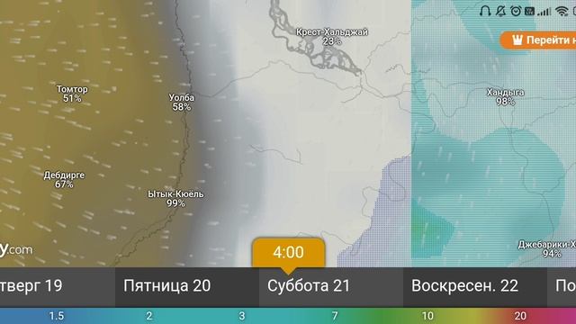 Прогноз облачности и дождей в Томпонском районе 19-22 июня 2025