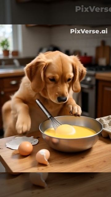Собака готовит яйца
