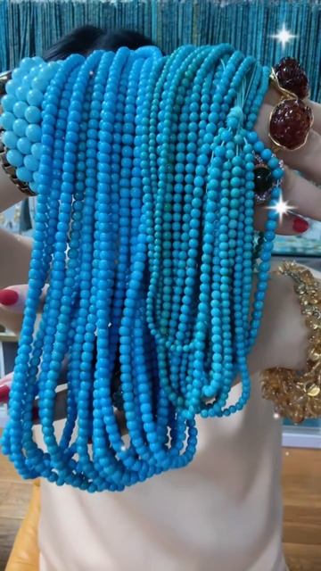 250618-7 Sleeping Beauty Turquoise Bead Strand: Deep-Sea Sapphire Waterfall Around the Neck
