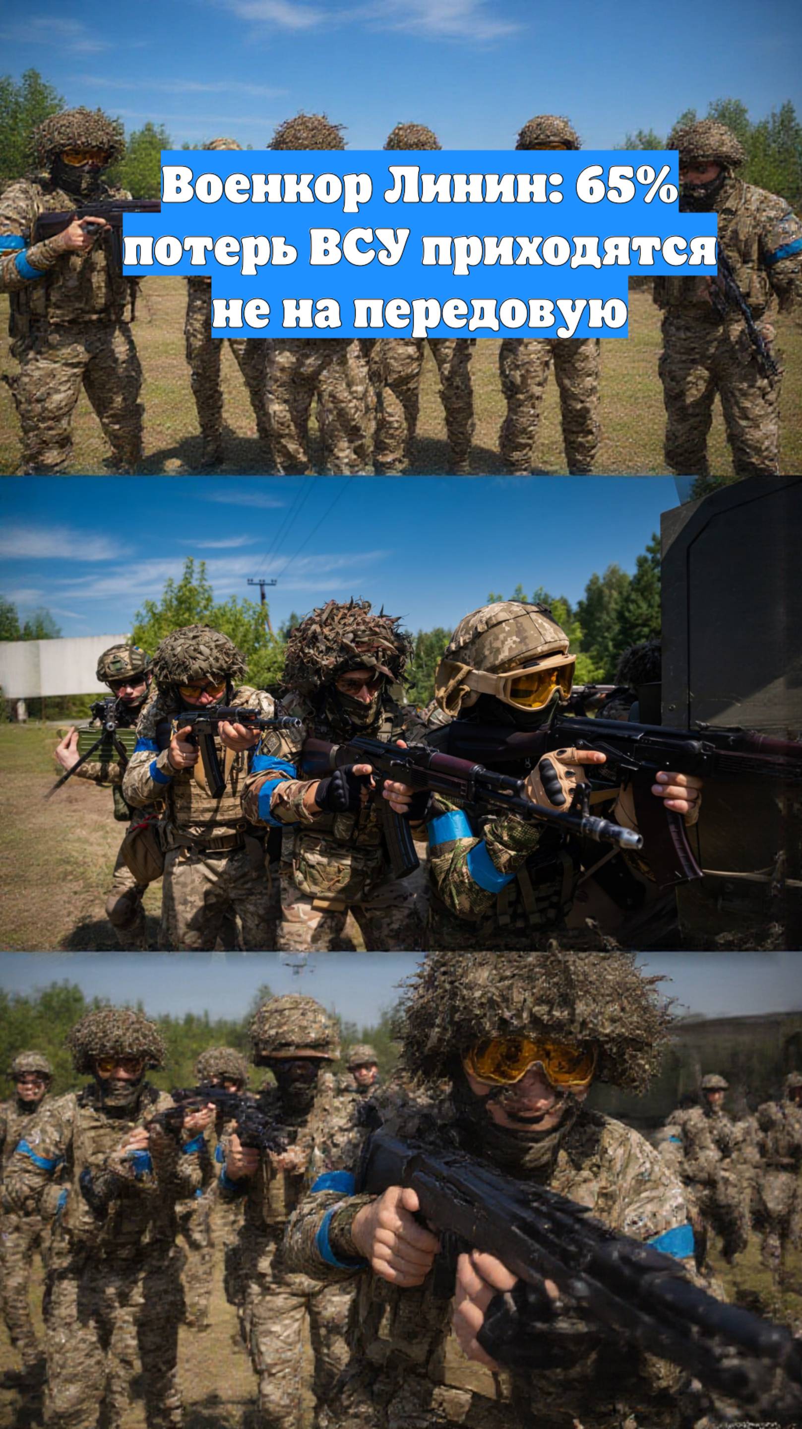 Военкор Линин: 65% потерь ВСУ приходятся не на передовую