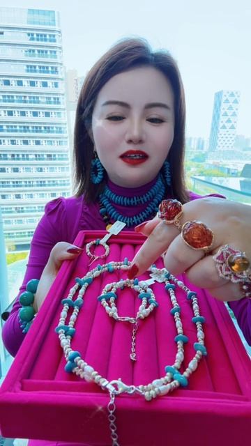 250619-12 Turquoise & Pearl Set: Deep-Sea Dreams Around the Neck and Wrist