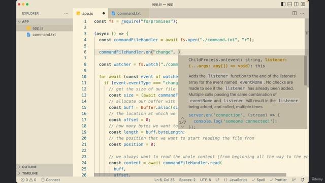 4 Understanding File System. 27. Cleaning Up the Code using EventEmitter