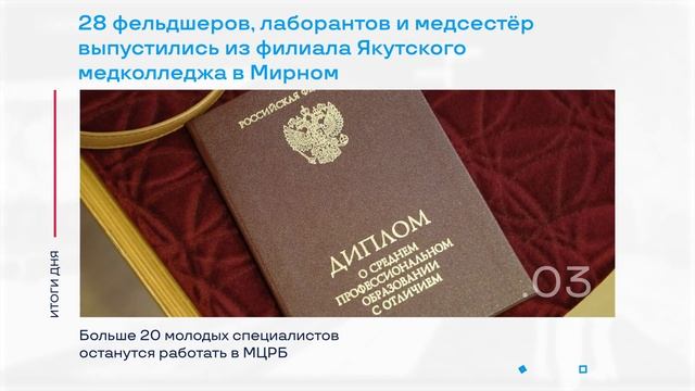 21 новый медработник в Мирном другие итоги дня – коротко