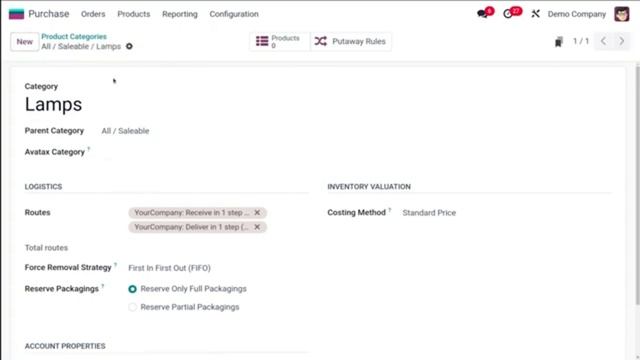 Настройка категории товара в Odoo 17