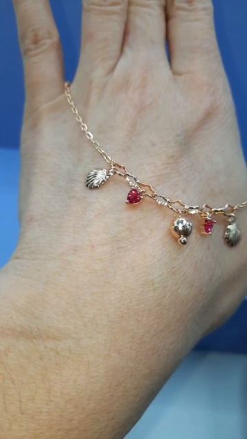 Браслет на ногу с ракушками и сердцами из розовых цирконов, Xuping Jewelry