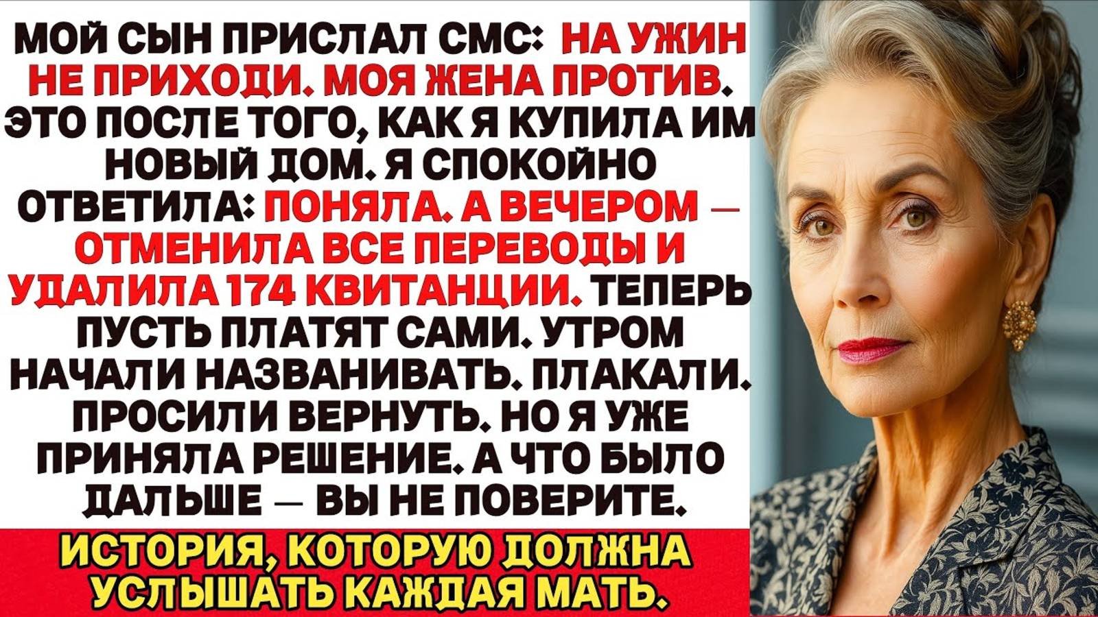 Мой сын прислал мне сообщение«Ты не приглашена на ужин, моя жена не хочет, чтобы ты там была. Но я…