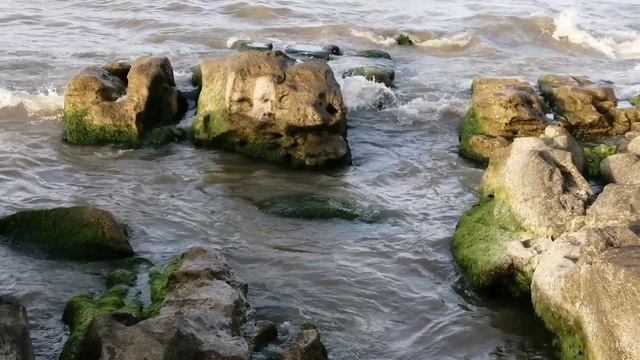Прогулка по берегу каспийского моря в Дербенте, красивый берег, пейзаж, красивые волны шум моря и в